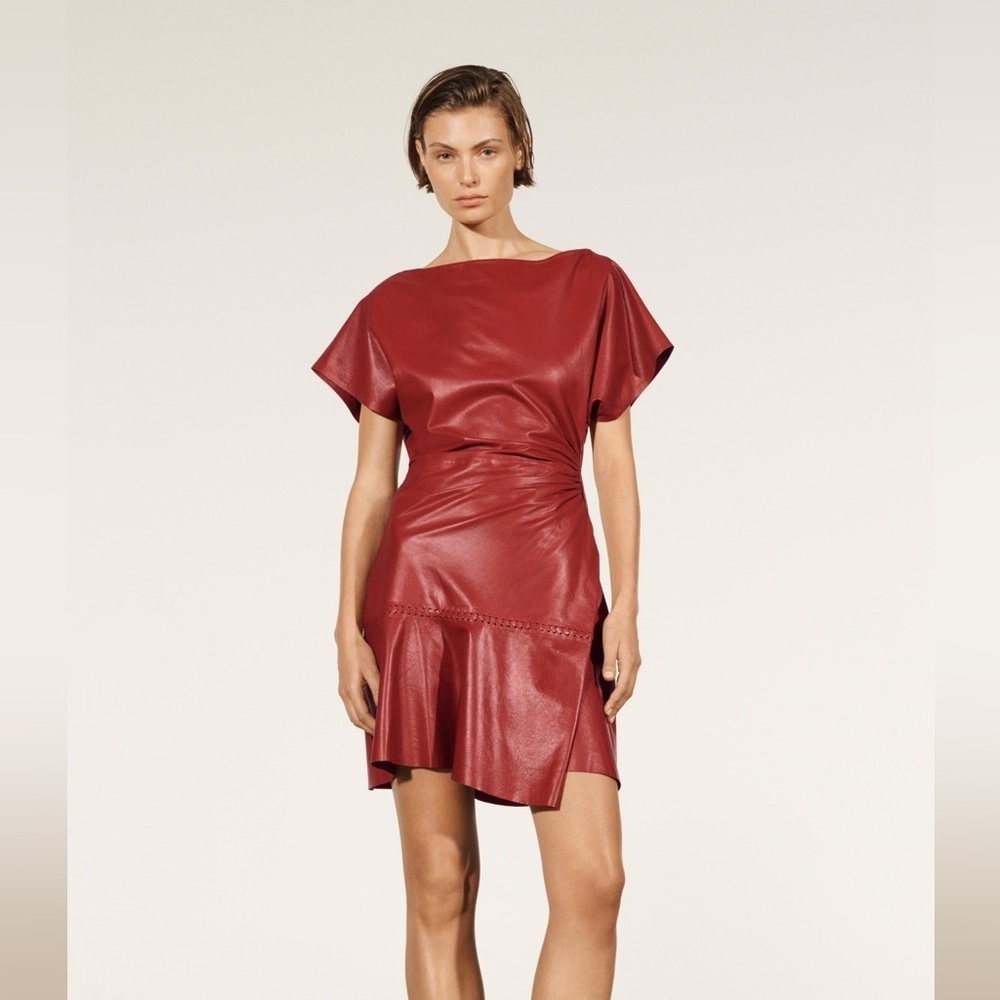 Zara studio Elegant Red burgundy natural genuine leather Dress